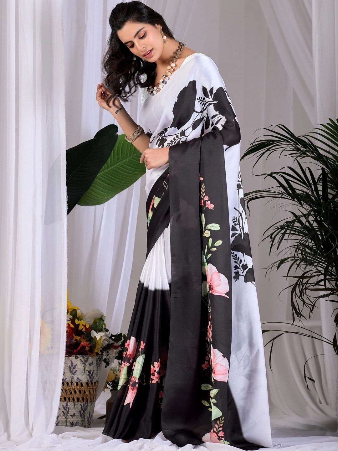 Moda Rapido Floral Satin Fusion Saree thumbnail 7