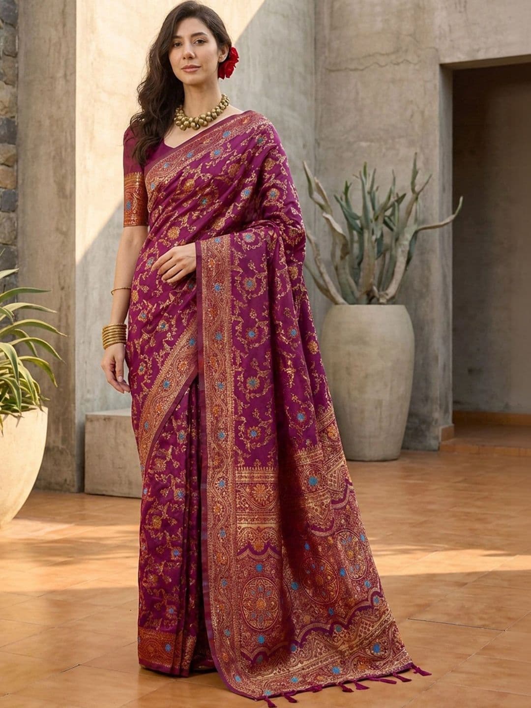 Anouk Rustic Woven Design Zari Silk Blend Designer Kanjeevaram Saree - view 1