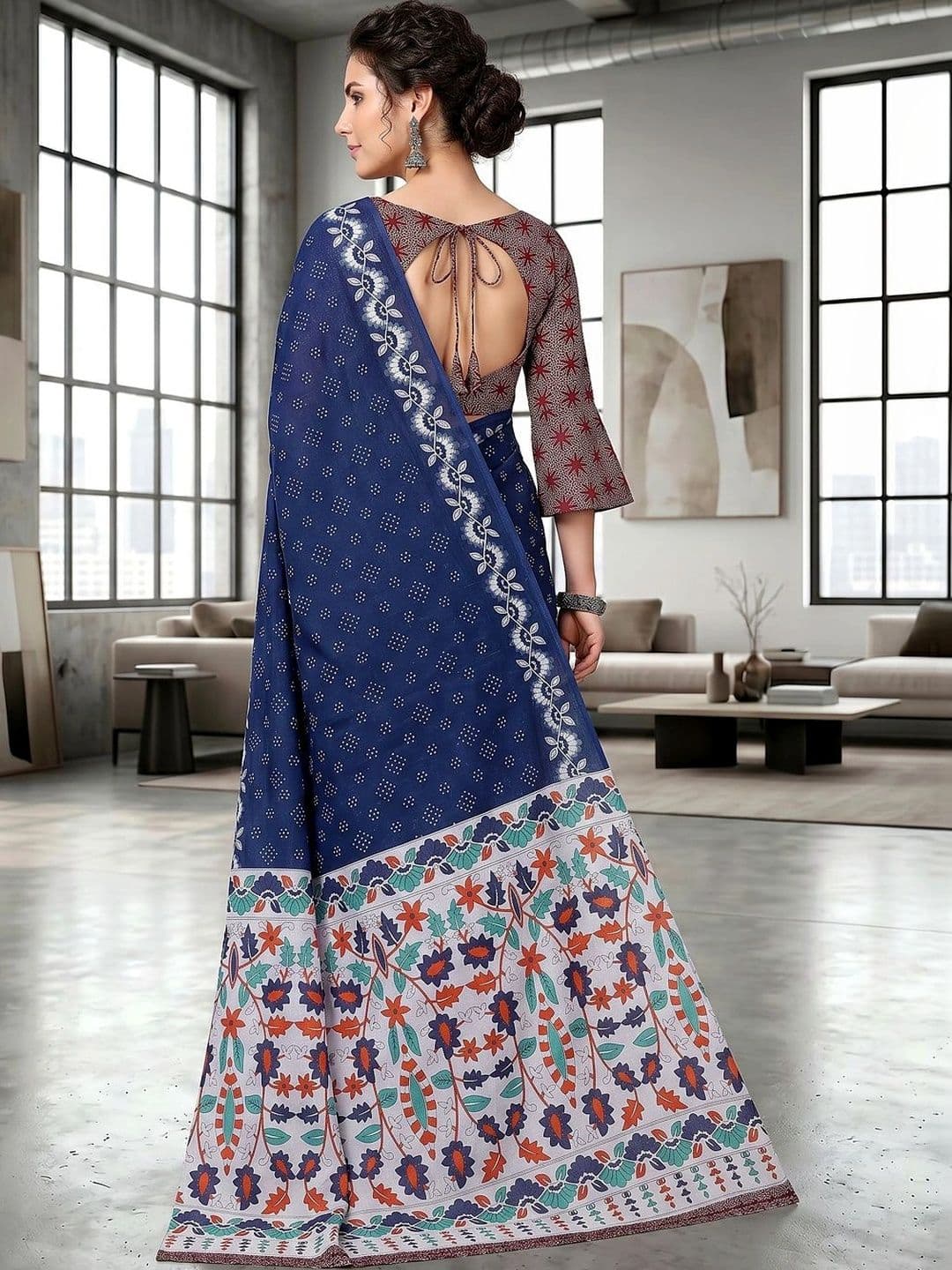 VS MALL Floral Pure Cotton Saree thumbnail 3