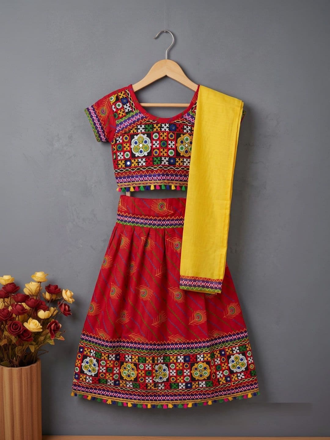 ahhaaaa Girls Embroidered Mirror Work Ready to Wear Lehenga & Blouse With Dupatta thumbnail 7