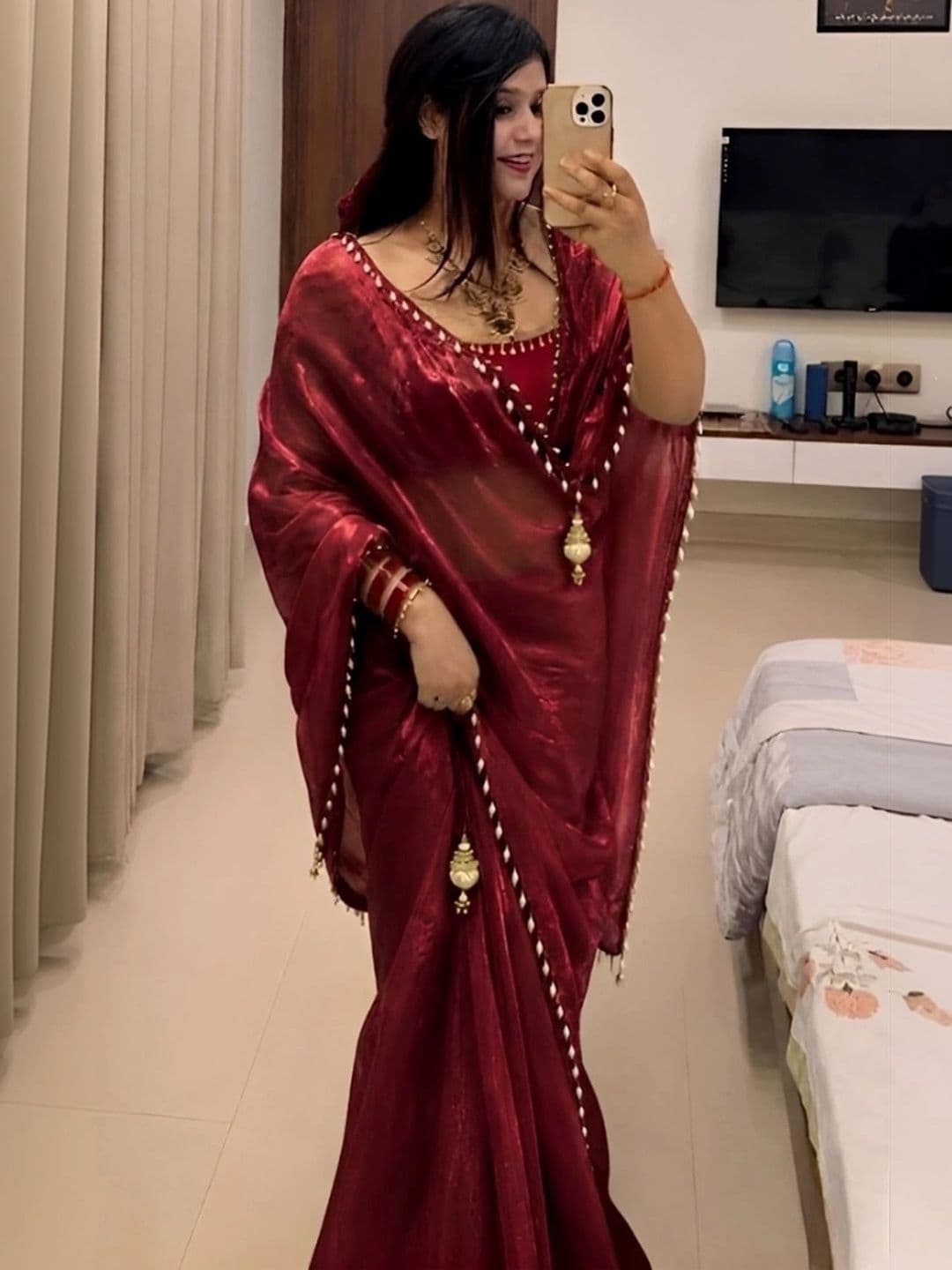LabelVASTRA Beads and Stones Silk Blend Saree - view 1