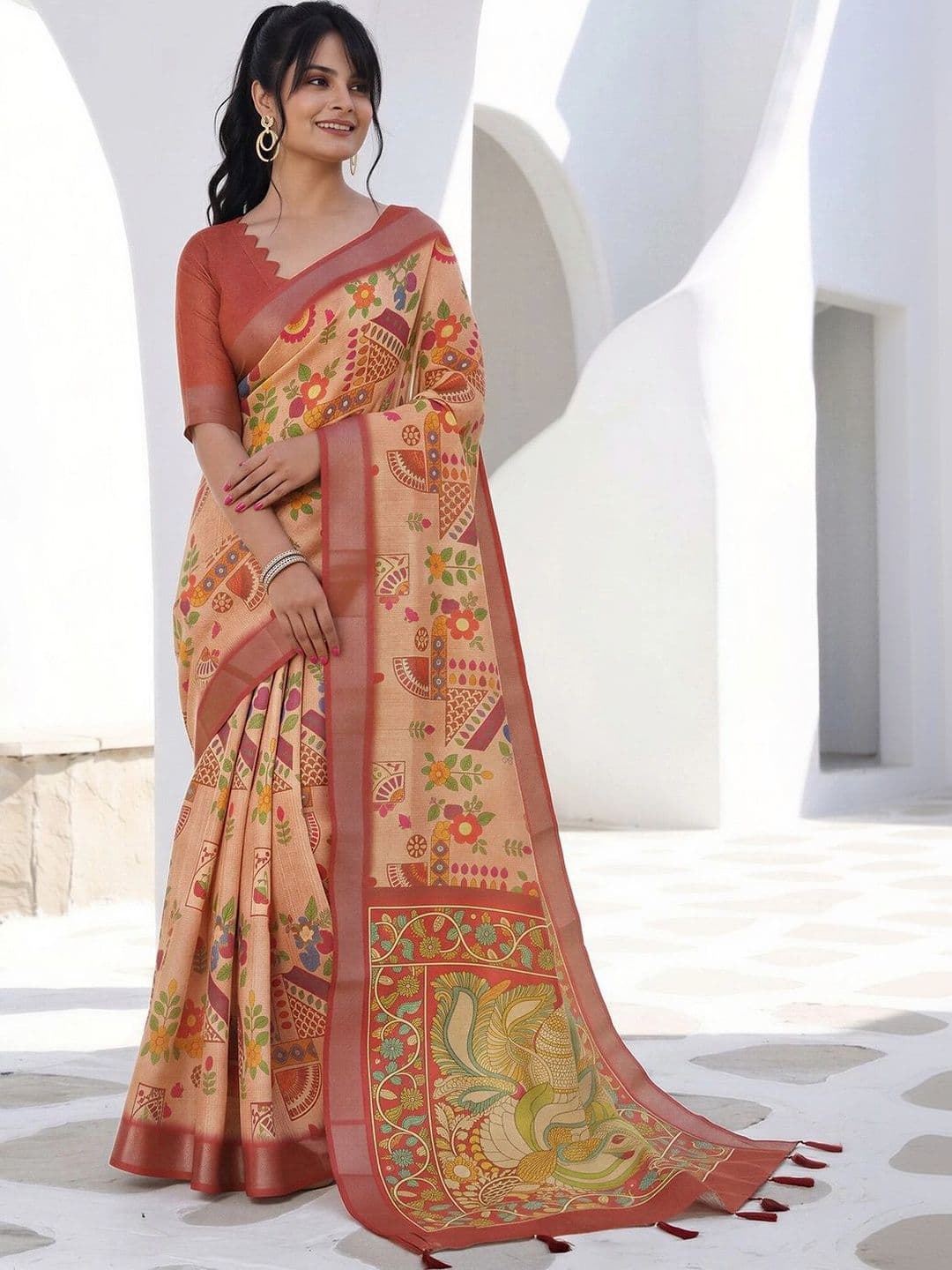 Anouk Floral Silk Cotton Designer Saree thumbnail 3