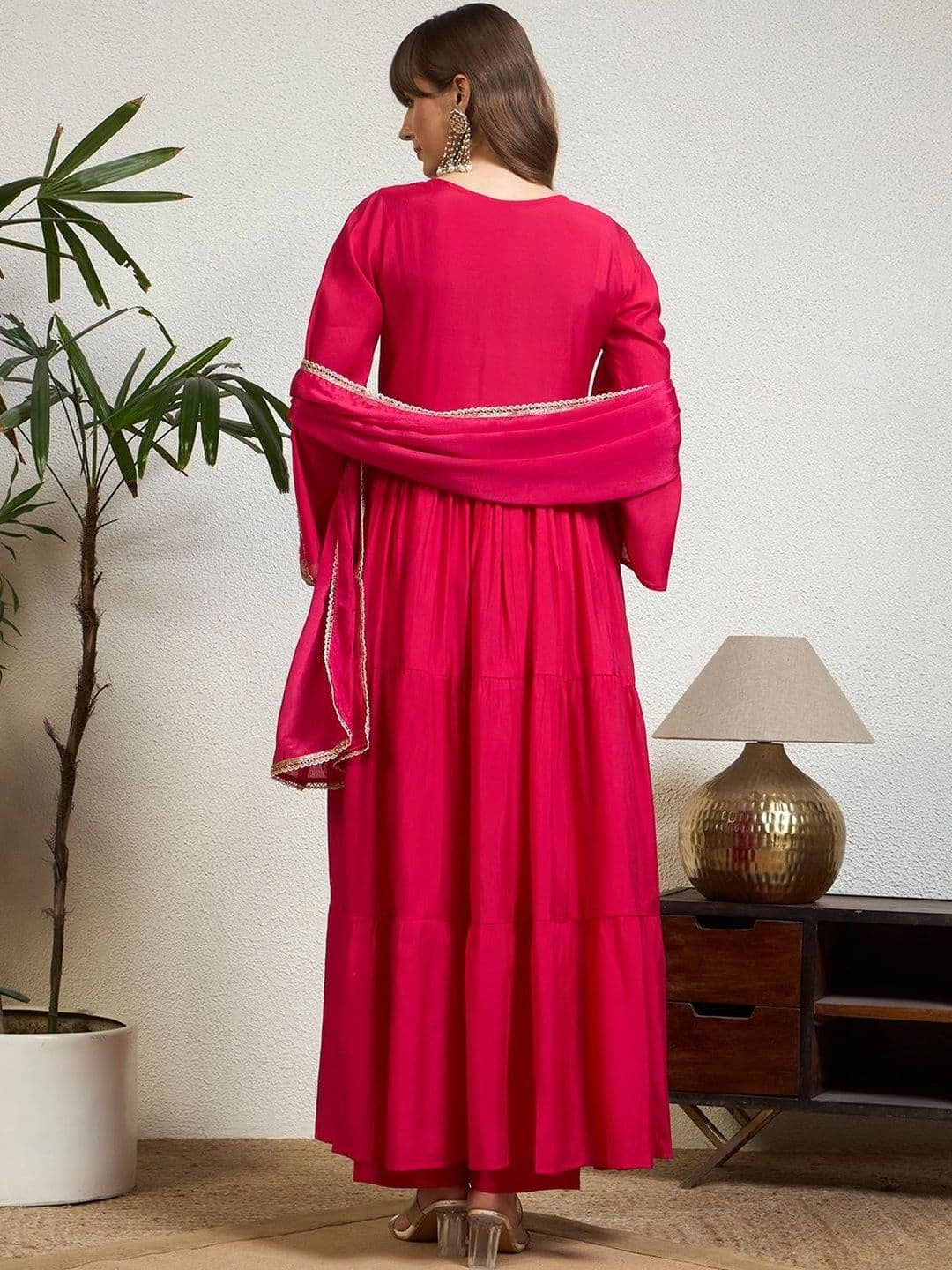 Honky Tonky Women Ethnic Motifs Embroidered Tiered Thread Work Kurta with Trousers & With Dupatta thumbnail 6