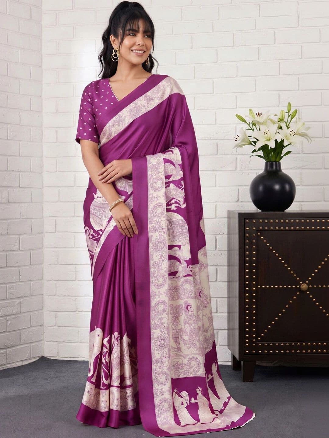 Anouk Kalamkari Satin Designer Banarasi Saree - view 1