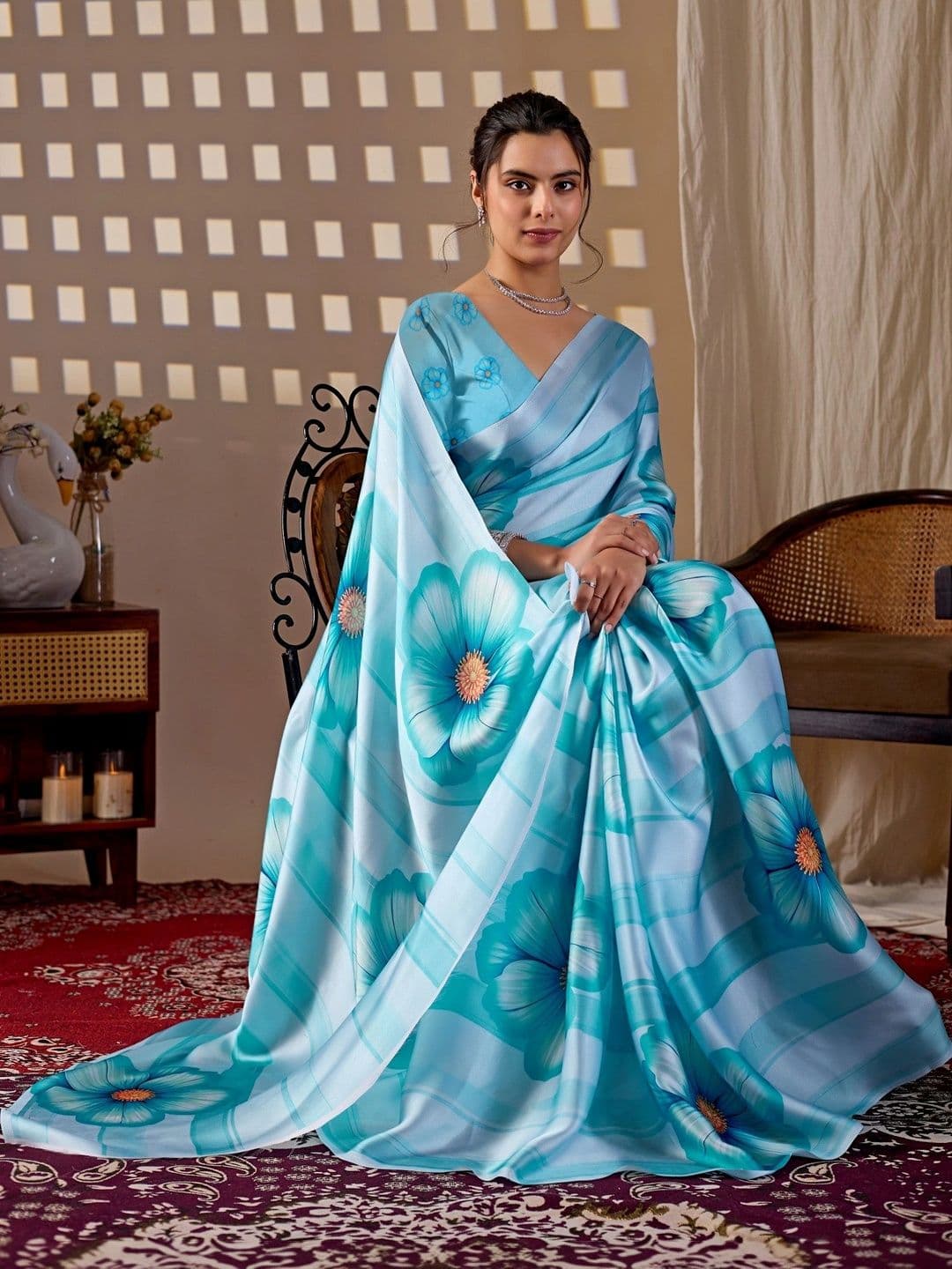 Moda Rapido Floral Satin Designer Saree thumbnail 3