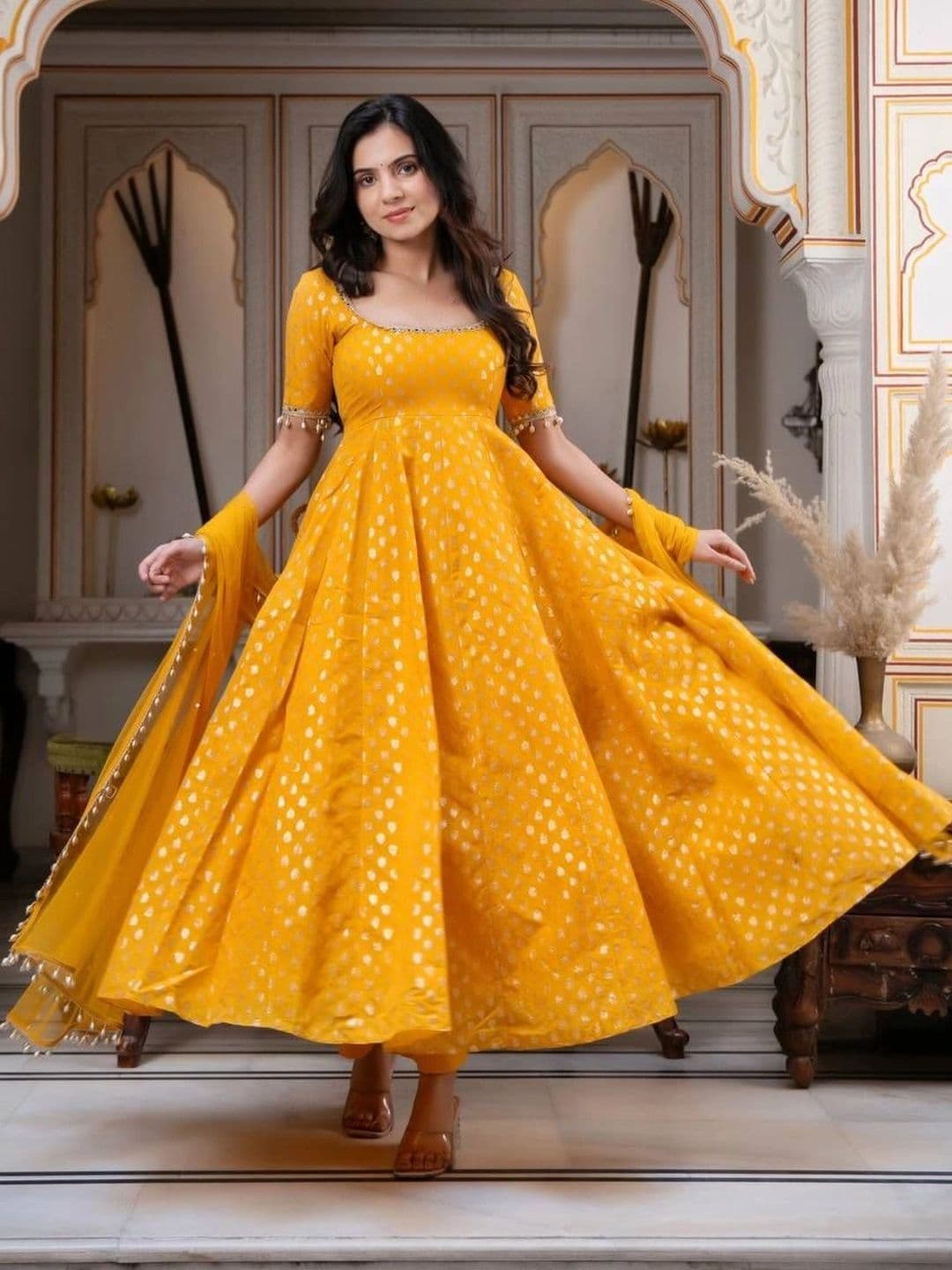 Homexa Enterprise Women Gotta Patti Chanderi Silk Kurta with Trousers & With - view 1