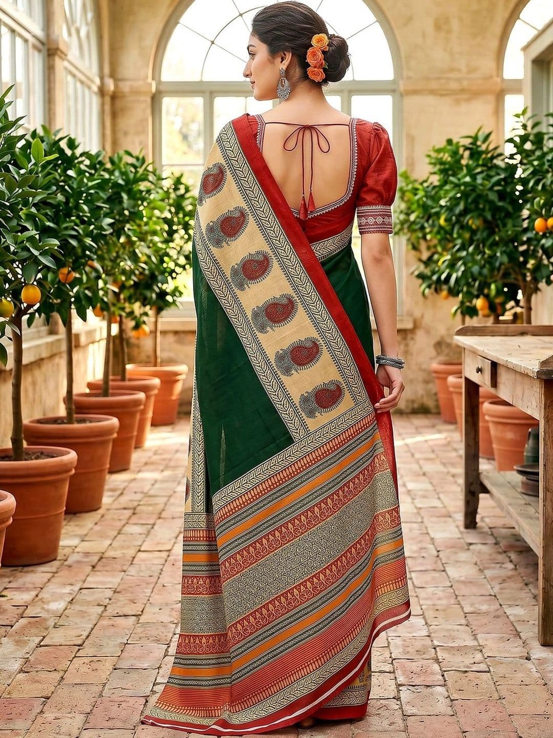 VS MALL Ethnic Motifs Pure Cotton Saree thumbnail 5