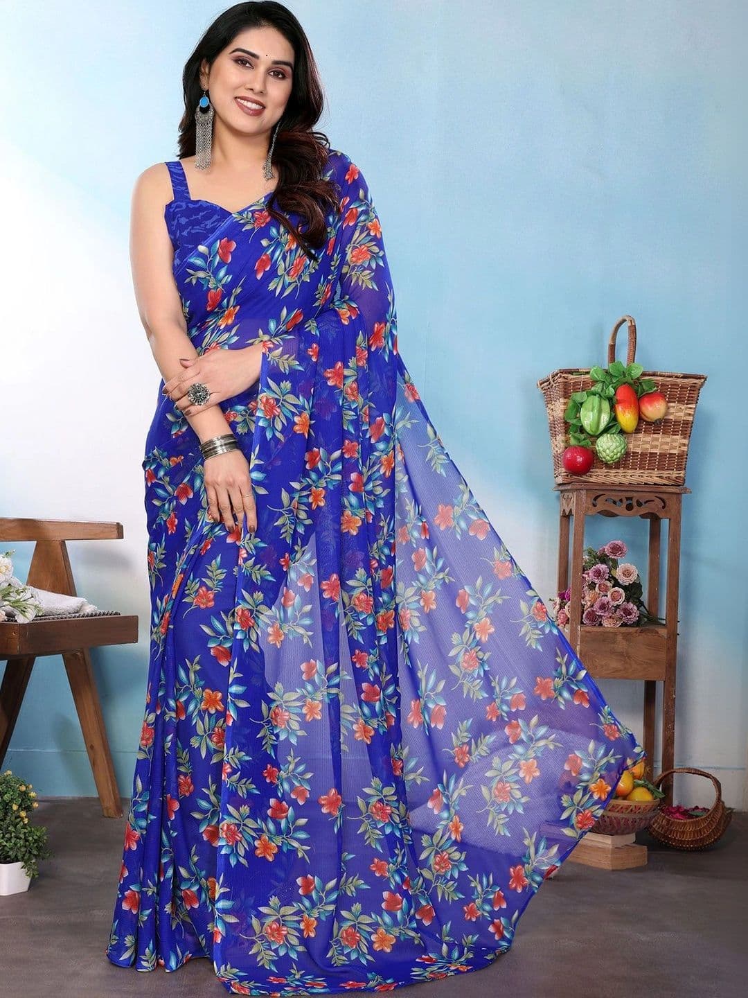 NIRVAAN Floral Pure Georgette Saree - view 1