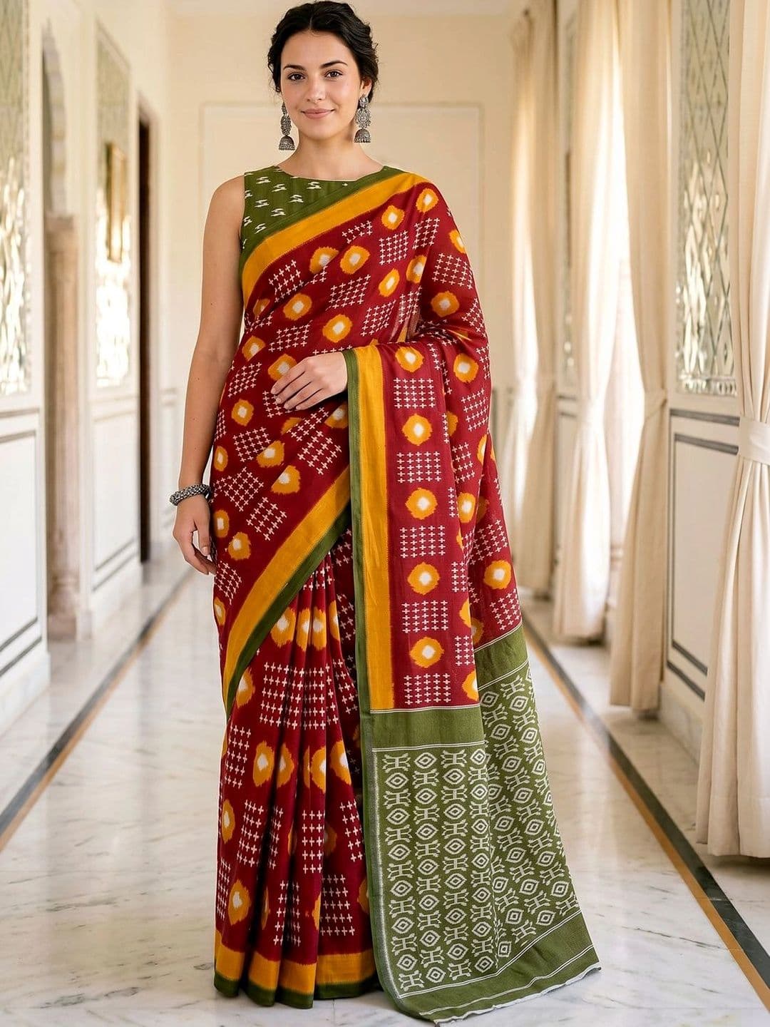 VS MALL Embellished Pure Cotton Ikat Saree - view 1