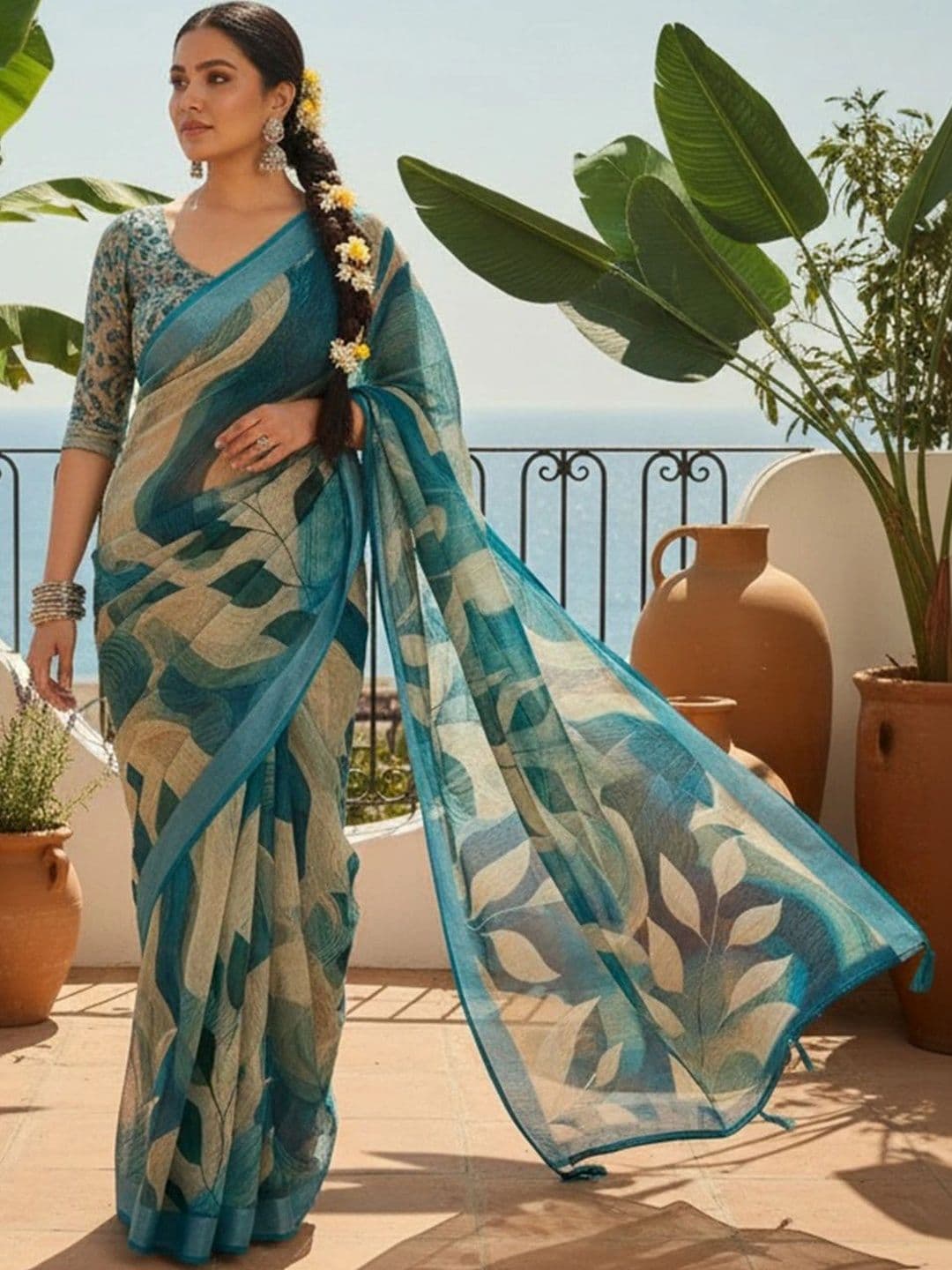 Anouk Rustic Zari Pure Linen Designer Khadi Saree - view 1