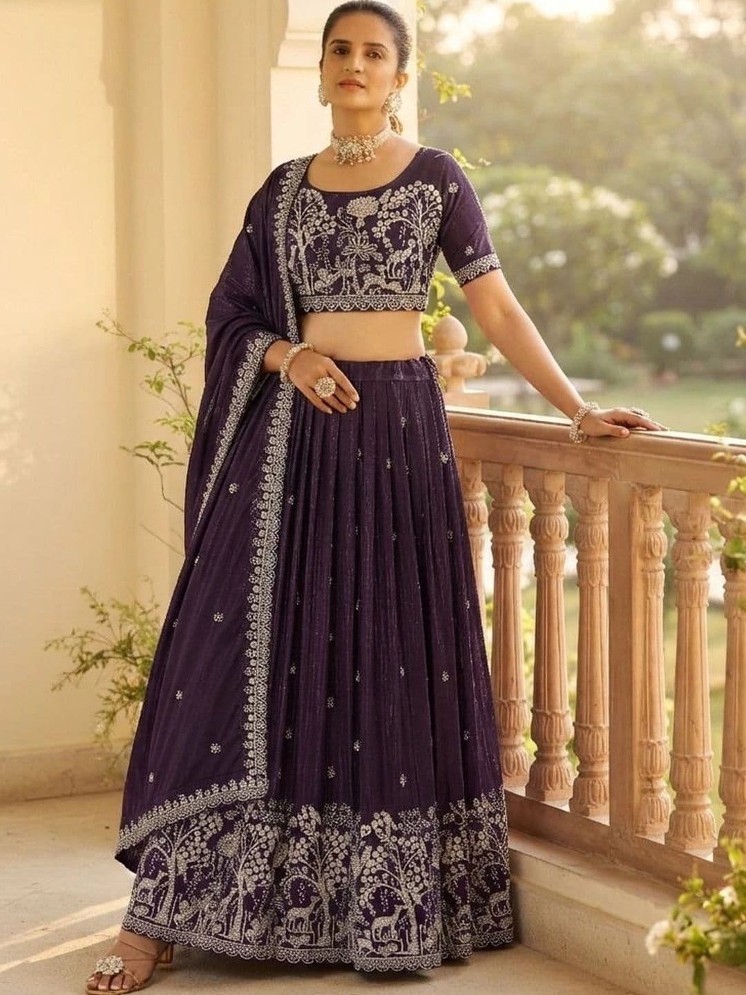 HERE&NOW Embroidered Semi-Stitched Lehenga & Blouse With Dupatta - view 1