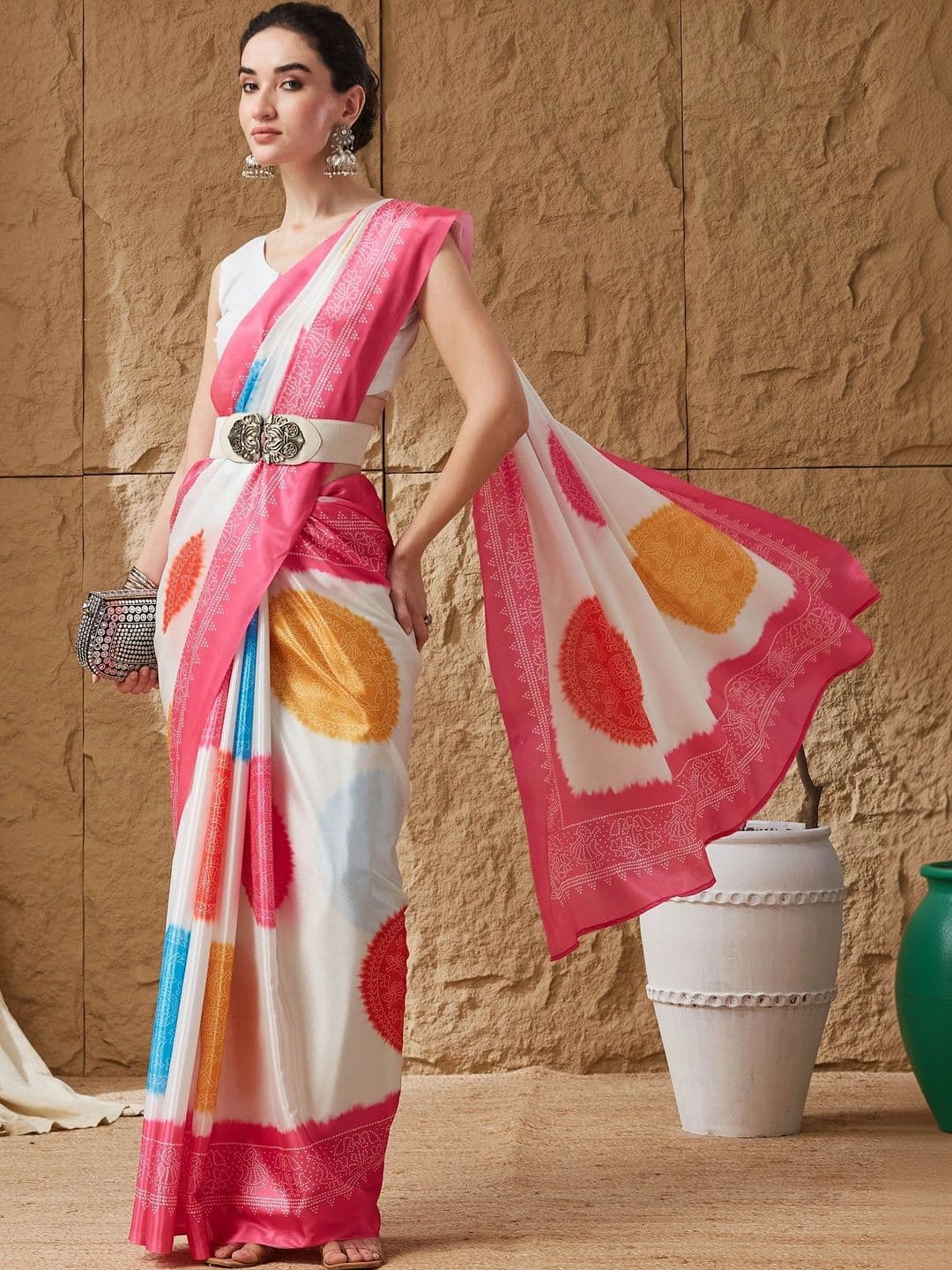 RACHNA Tie and Dye Satin Designer Ikat Saree thumbnail 5