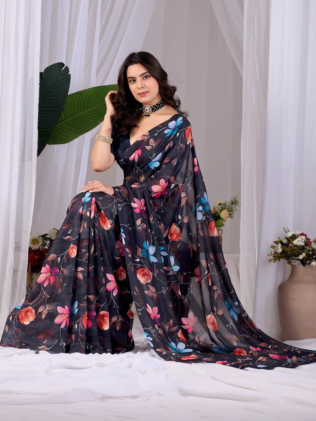 Moda Rapido Floral Poly Georgette Designer Saree thumbnail 7