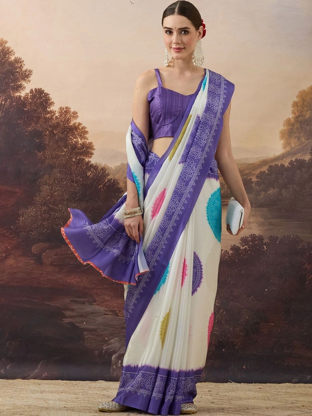 RACHNA Tie and Dye Satin Designer Ikat Saree thumbnail 5