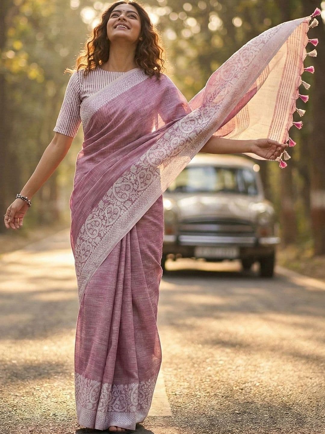 Mitera Woven Design Linen Blend Saree thumbnail 3
