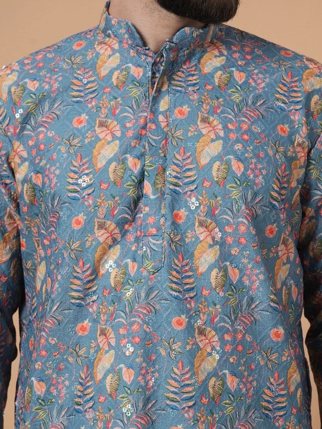 SHROBH Men Floral Printed Sequinned Floral Kurta thumbnail 5