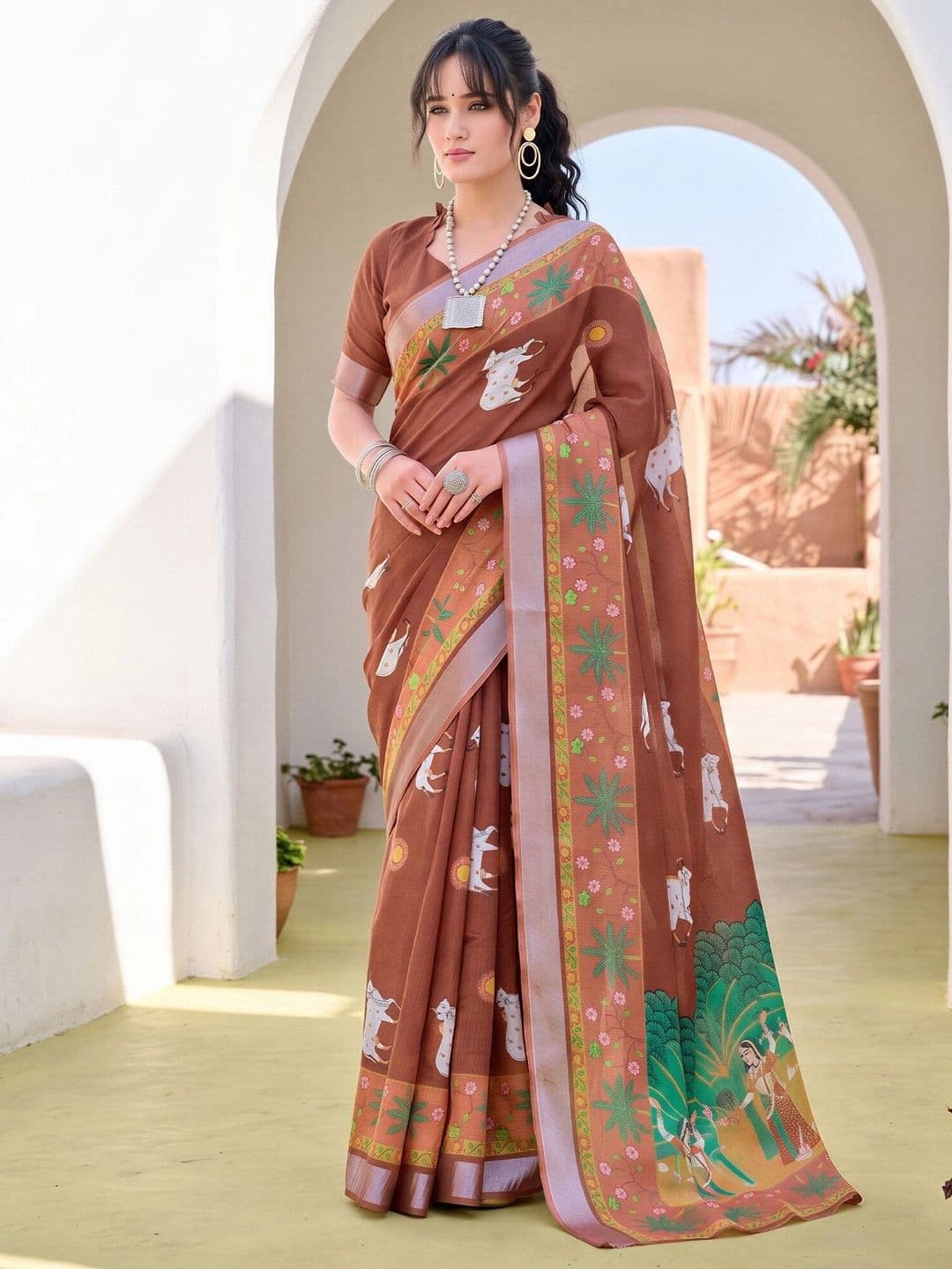 Anouk Kalamkari Zari Designer Block Print Saree - view 1