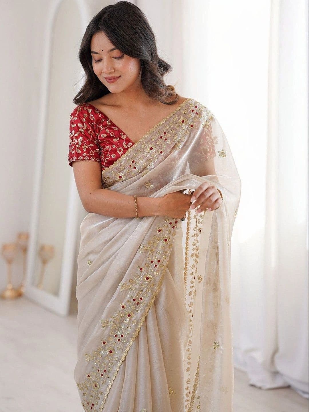 Jogmaya Fashion Women Floral Embroidered Silk Blend Saree thumbnail 6