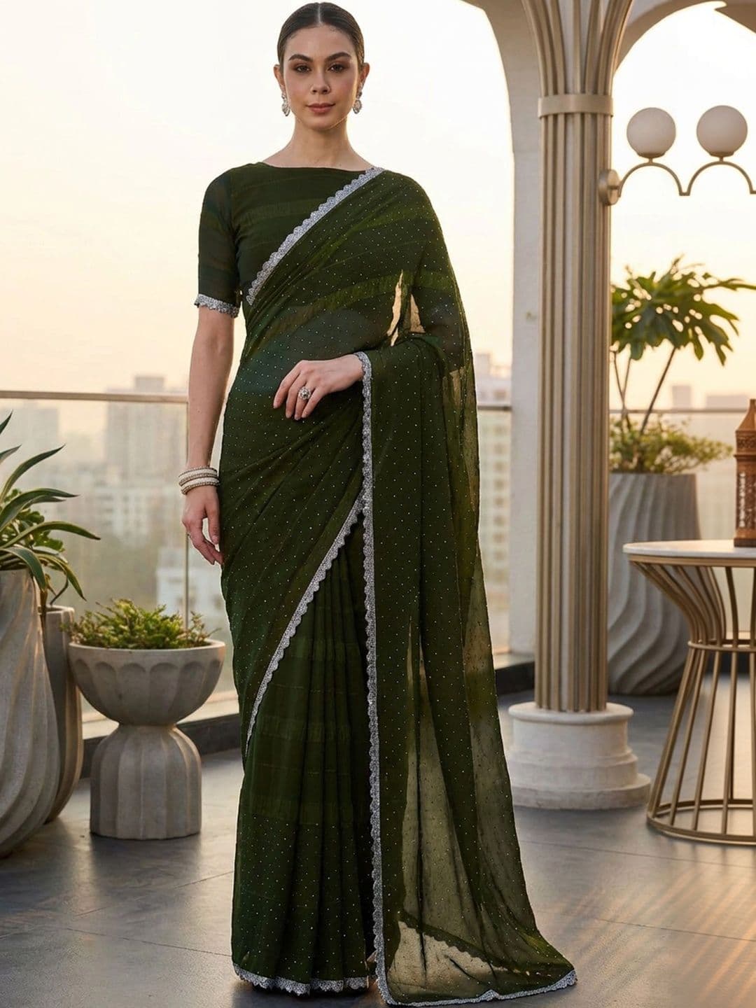 Anouk Rustic Embellished Beads and Stones Silk Blend Designer Saree - view 1