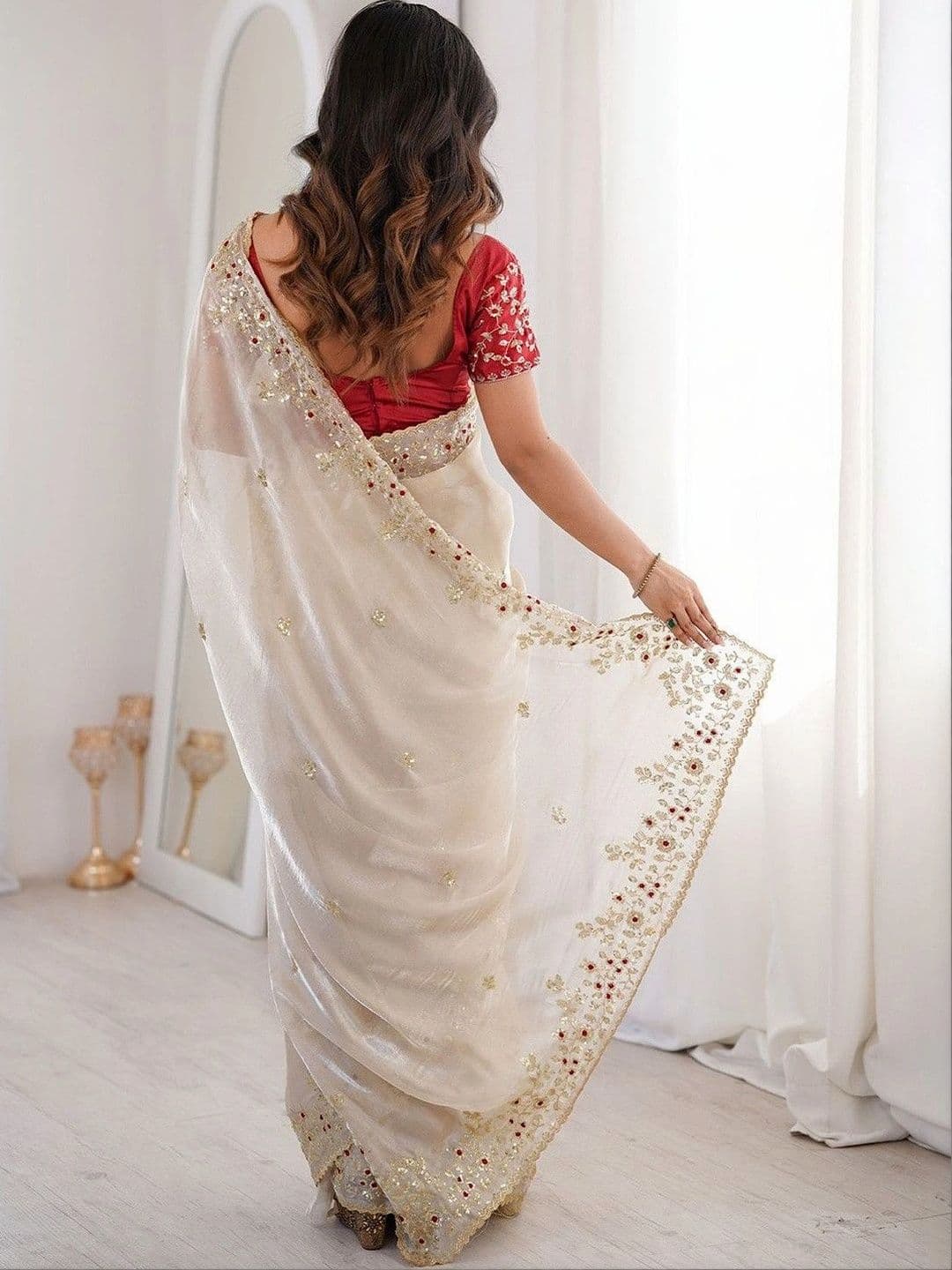 Jogmaya Fashion Women Floral Embroidered Silk Blend Saree thumbnail 2