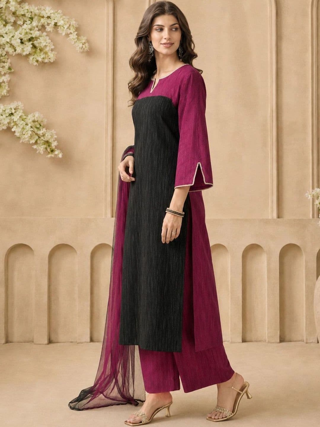 Anouk Women Regular Thread Work Pure Cotton Kurta with Palazzos & With Dupatta thumbnail 3