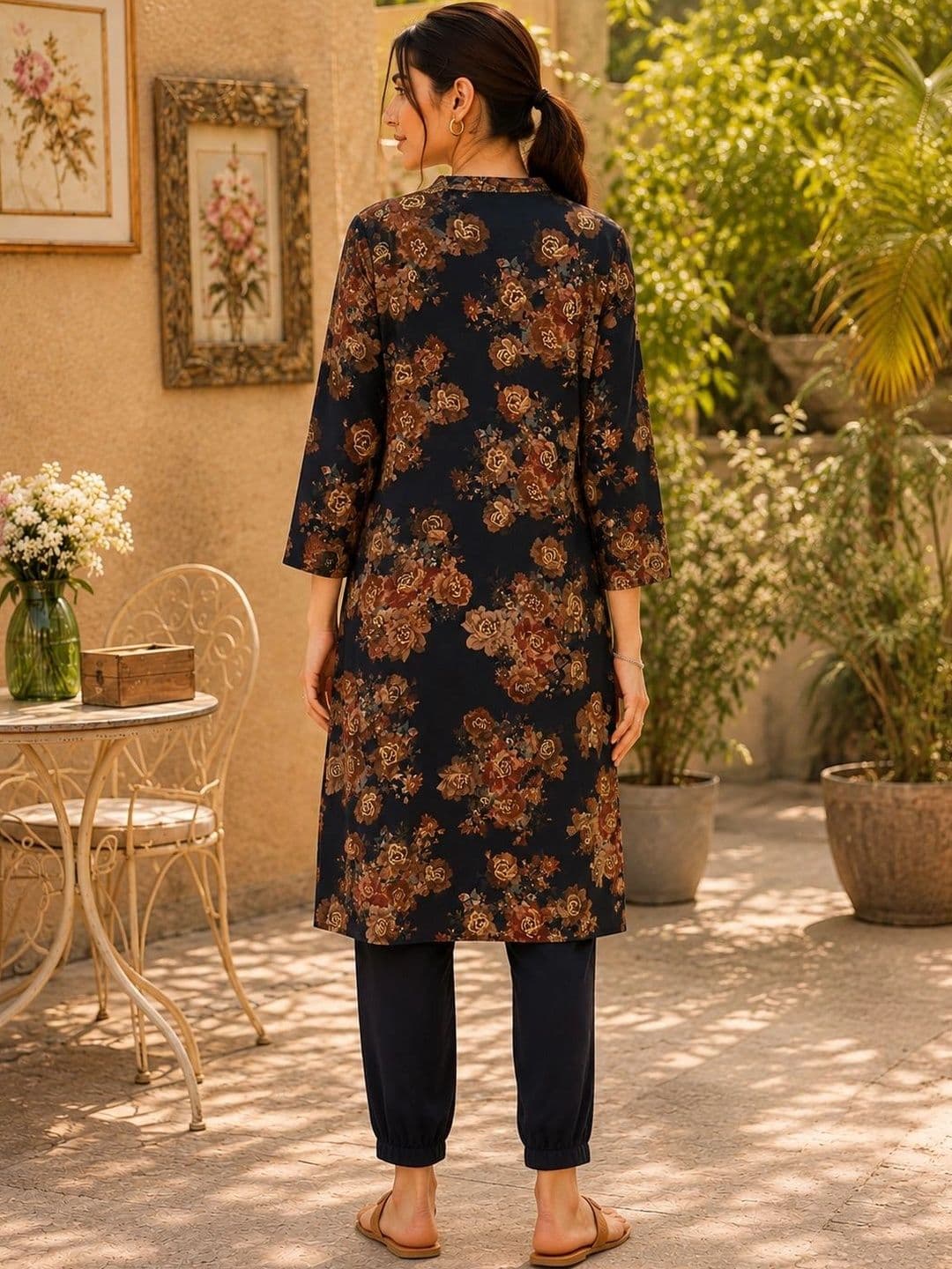 Nayam By Lakshita Women Floral Printed Regular Thread Work Kurta with Trousers thumbnail 2