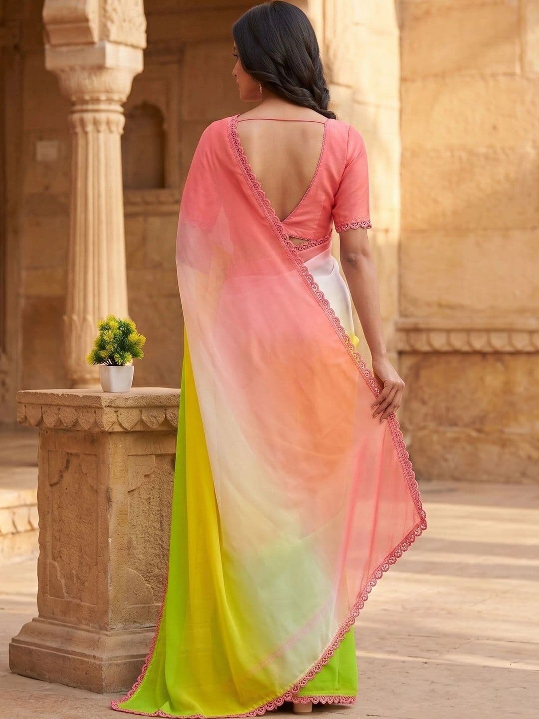 PRANU TRENDS Ombre Poly Georgette Saree thumbnail 2