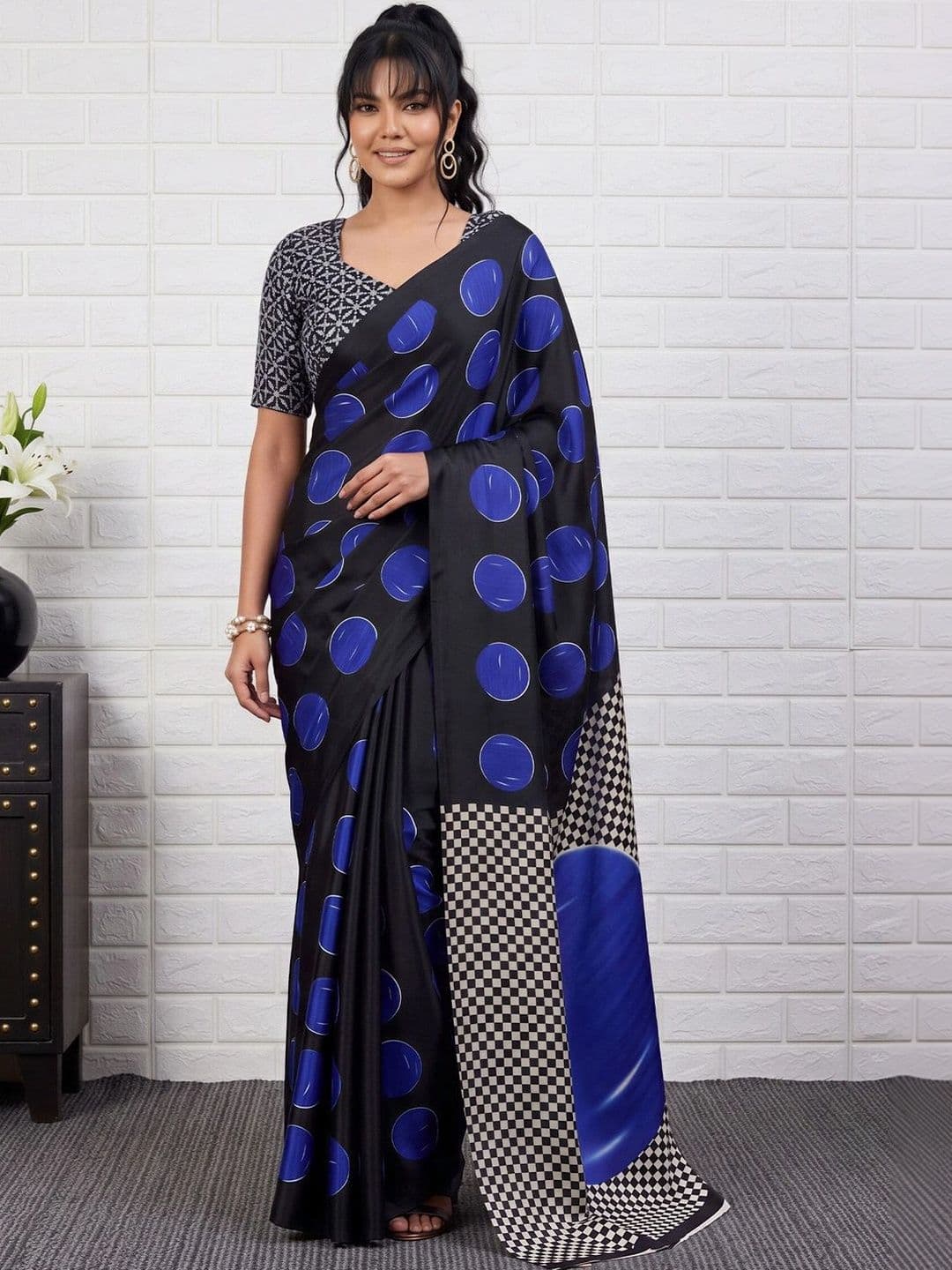 Anouk Polka Dot Satin Designer Banarasi Saree - view 1