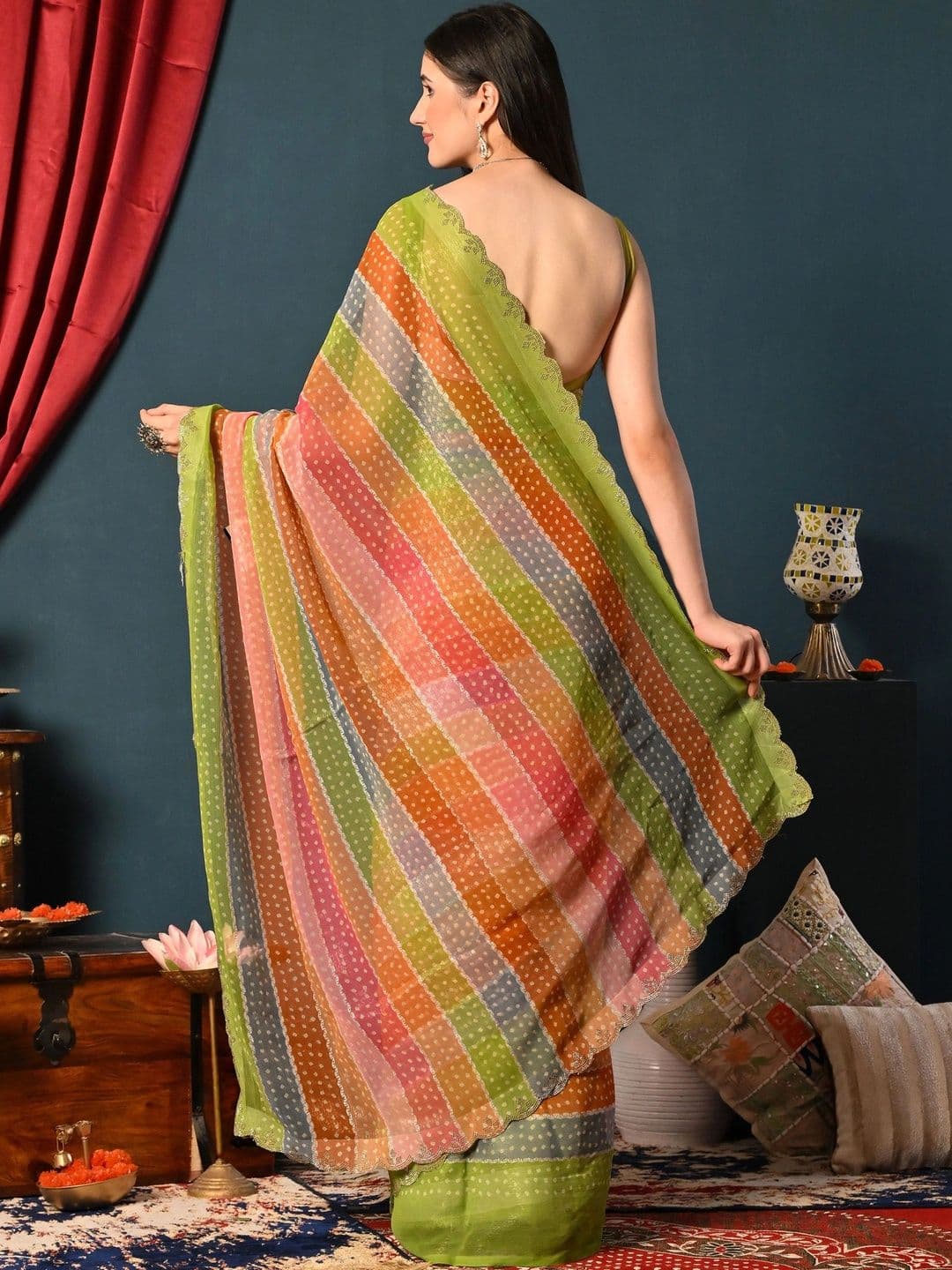 all about you Bandhani Beads and Stones Poly Chiffon Saree thumbnail 4