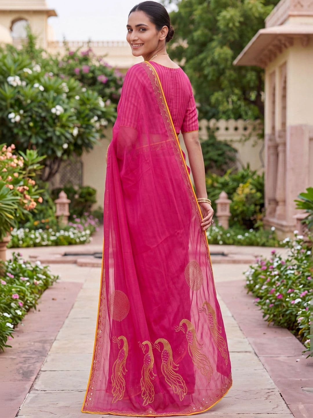 Jaipur Vogue Embellished Embroidered Poly Georgette Saree thumbnail 5