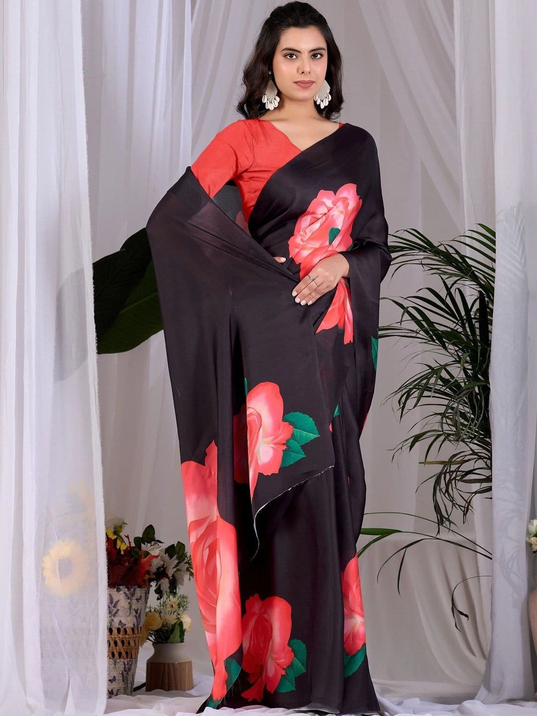 Moda Rapido Floral Satin Designer Saree thumbnail 3