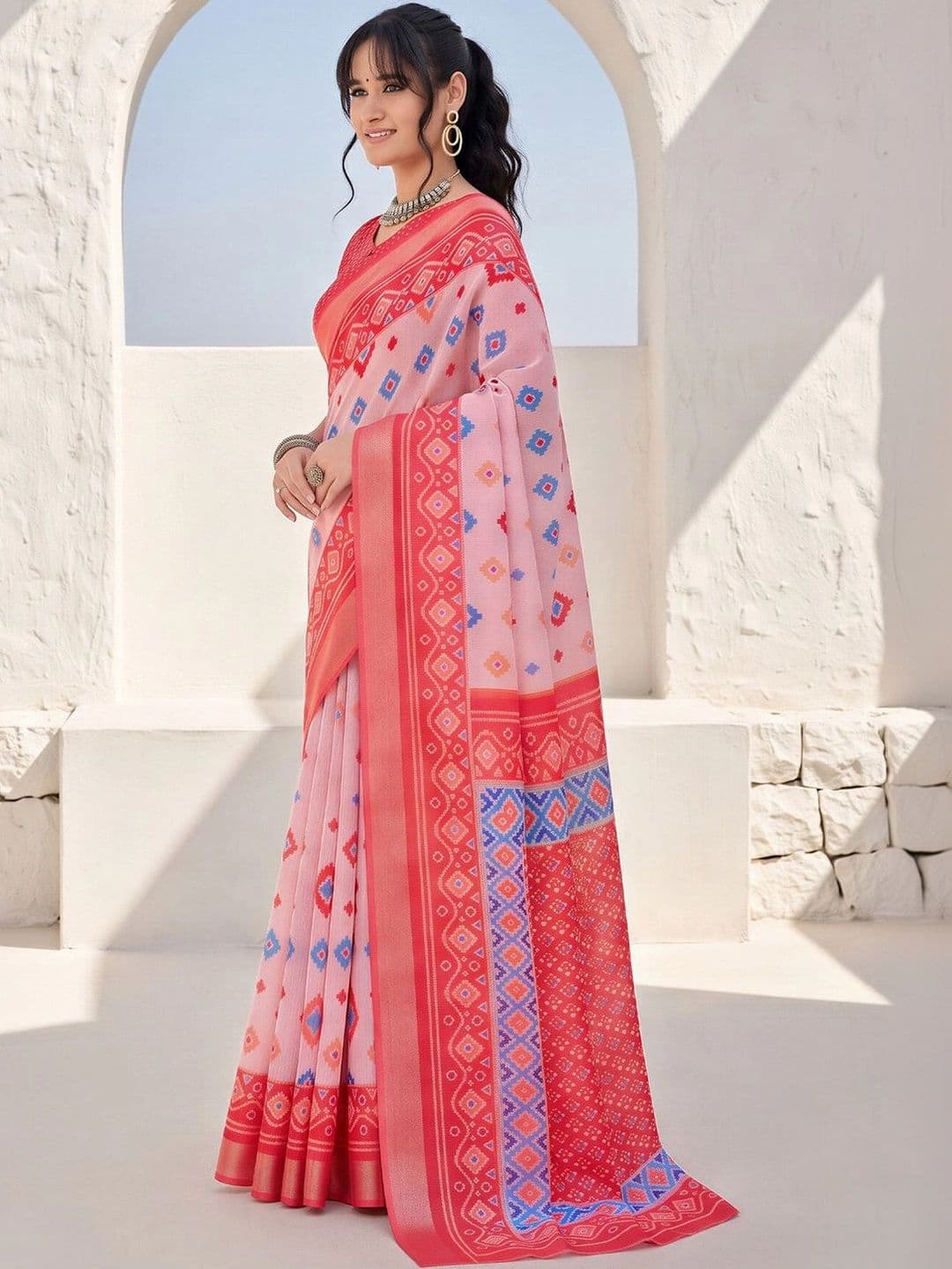 Anouk Ethnic Motifs Zari Designer Block Print Saree thumbnail 5