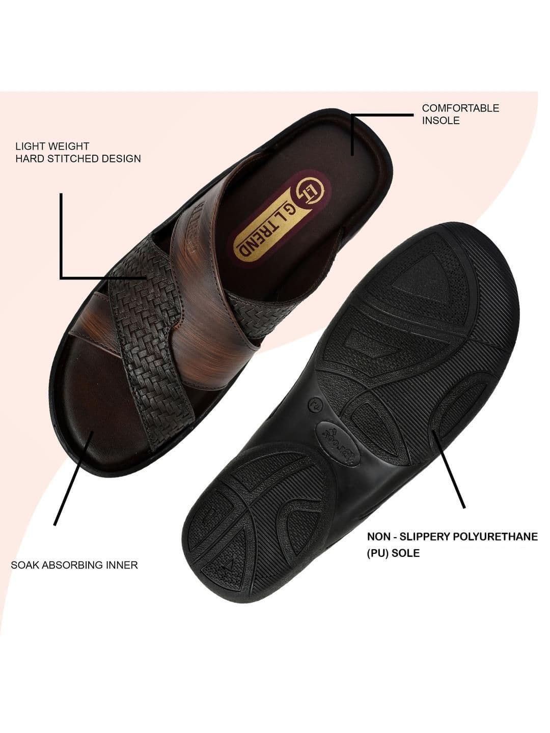 G L Trend Men Casual Stylish Comfortable Brown Slip-On Sandals thumbnail 2