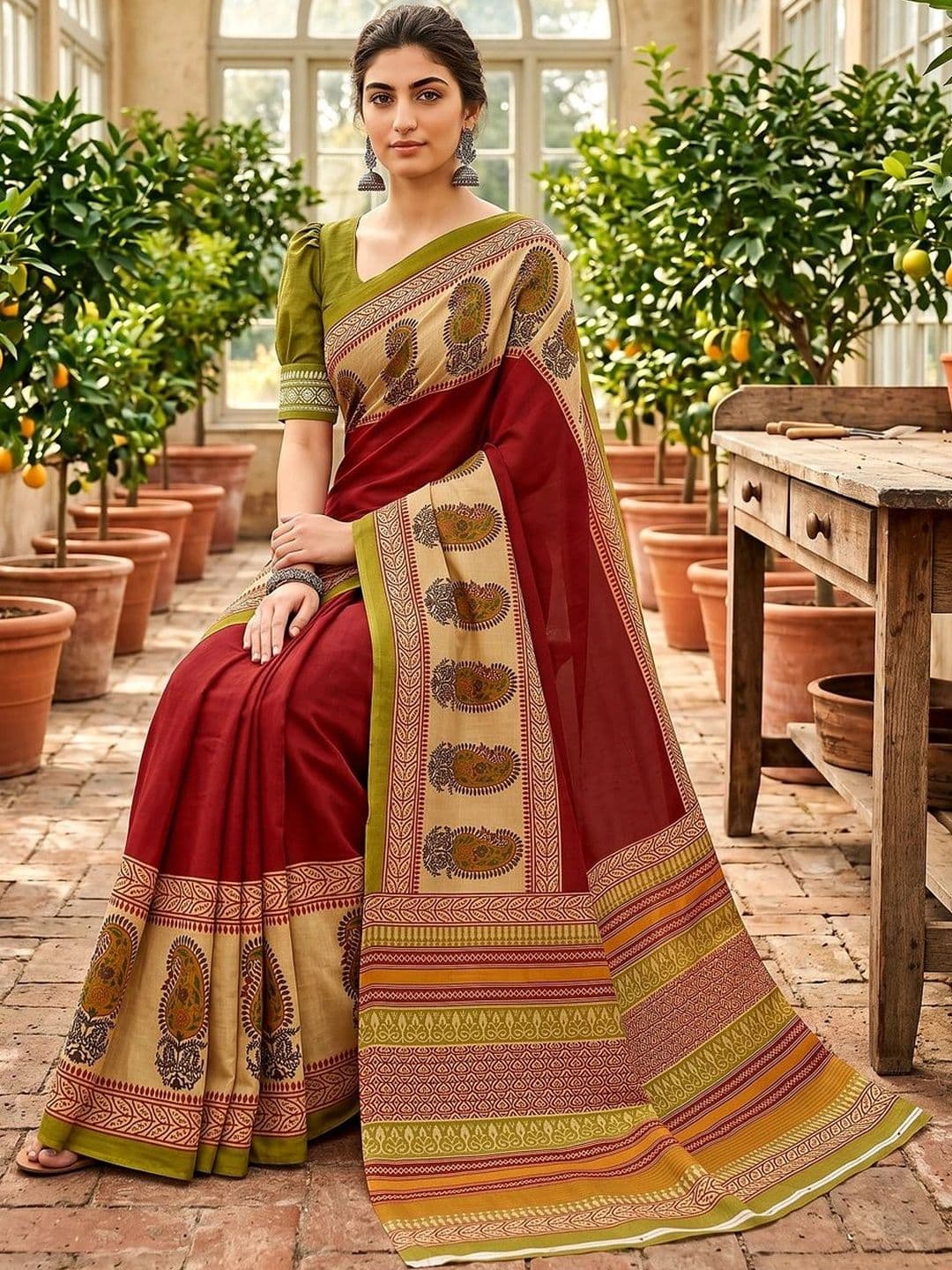 VS MALL Paisley Pure Cotton Saree thumbnail 2