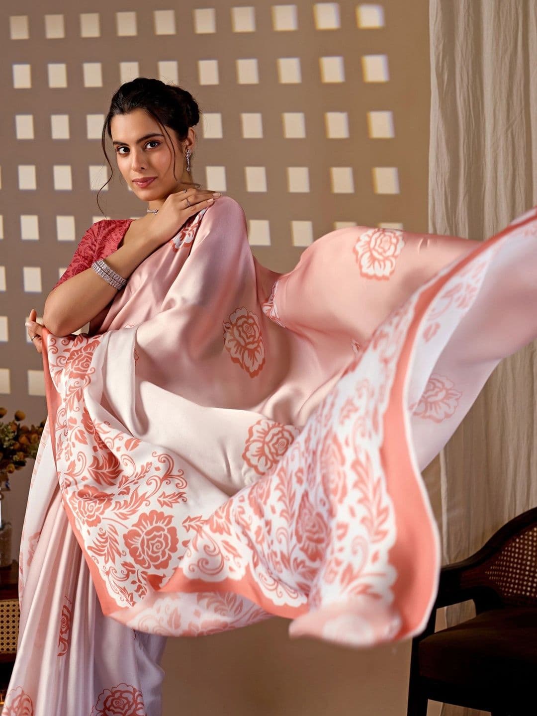 Moda Rapido Floral Satin Designer Saree thumbnail 5