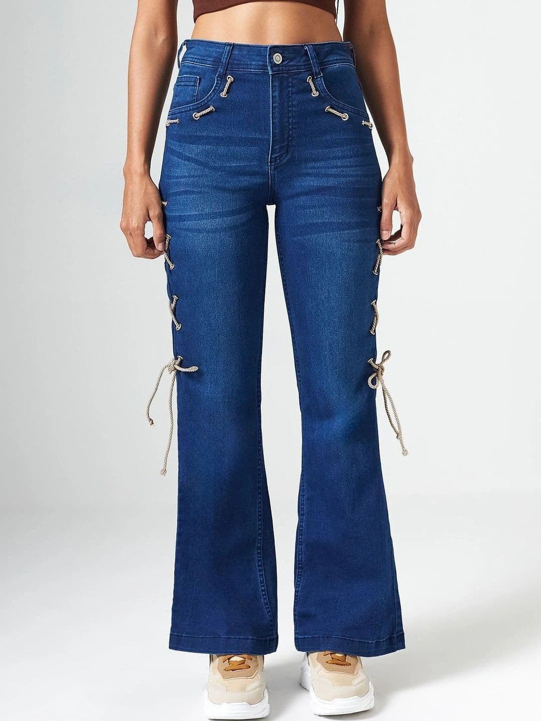 DOLCE CRUDO Women Bootcut Mid-Rise Coated Stretchable Jeans - view 1