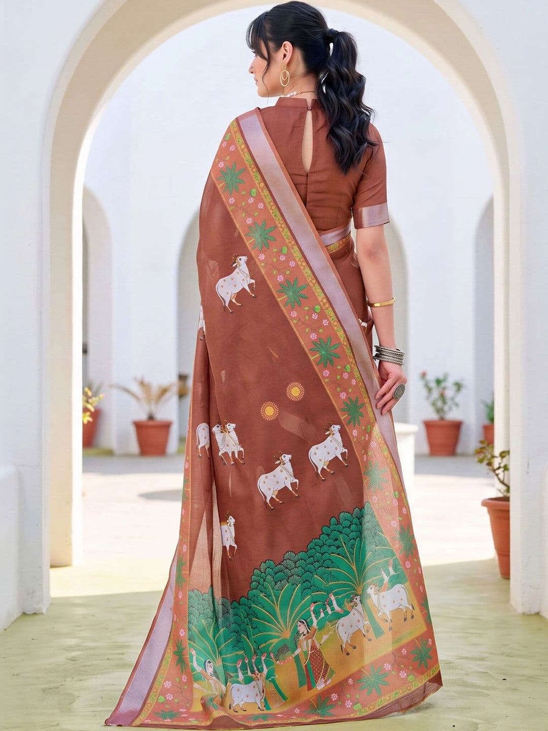 Anouk Kalamkari Zari Designer Block Print Saree thumbnail 5
