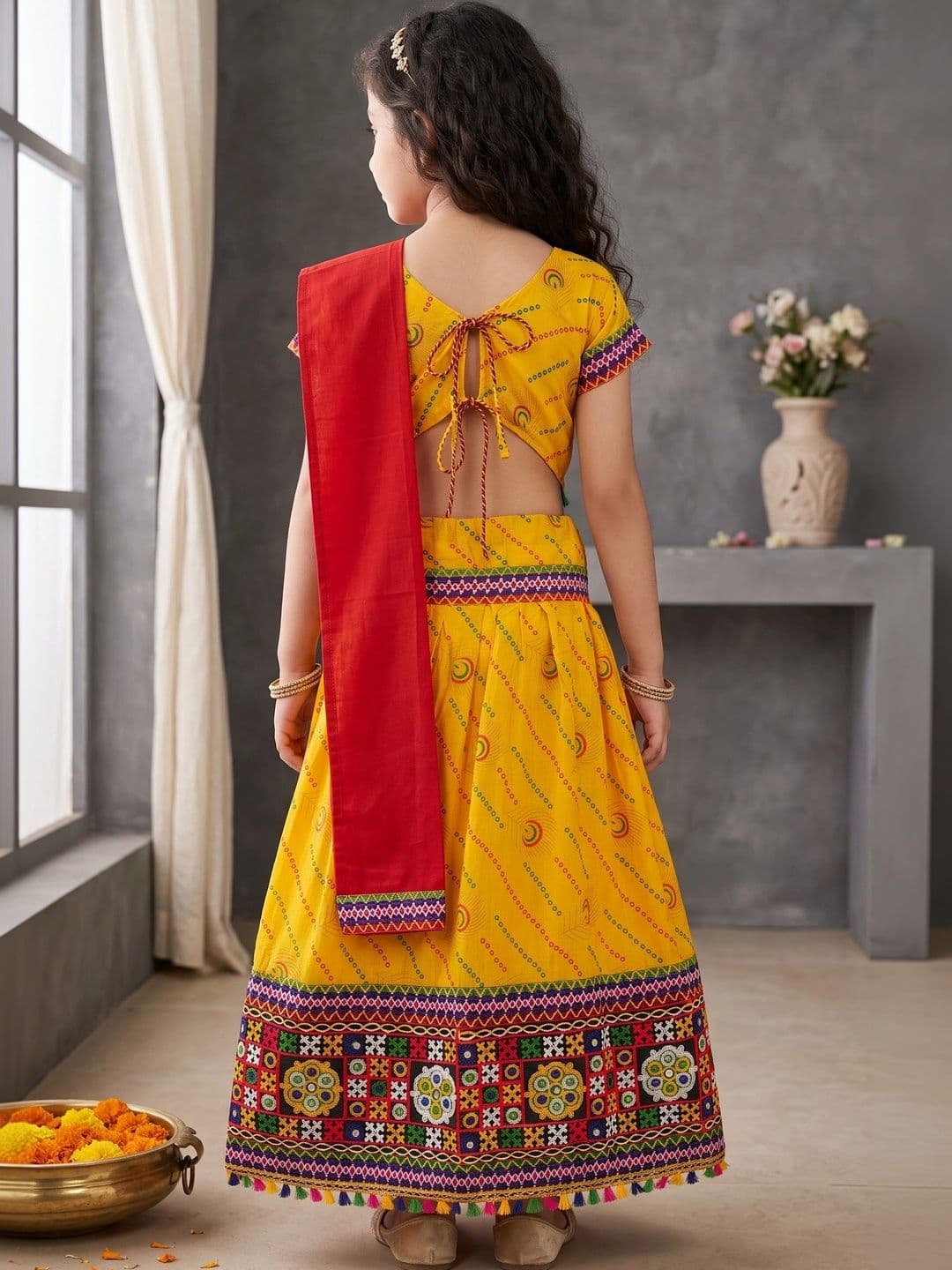 ahhaaaa Girls Embroidered Thread Work Ready to Wear Lehenga & Blouse With Dupatta thumbnail 4