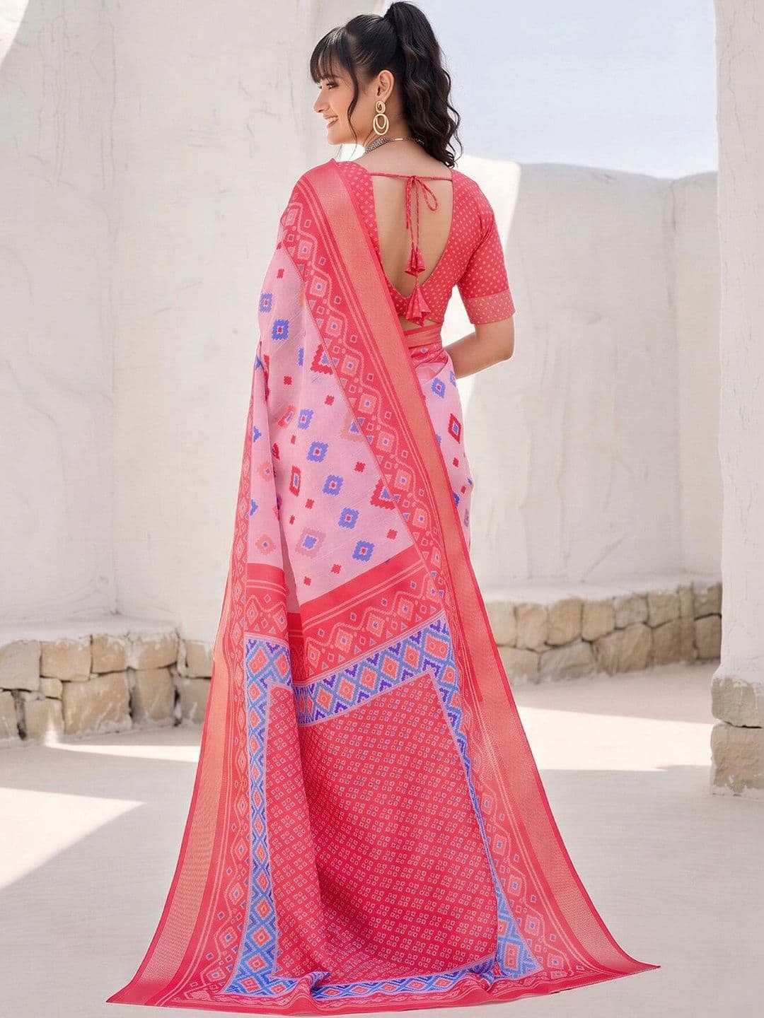 Anouk Ethnic Motifs Zari Designer Block Print Saree thumbnail 6