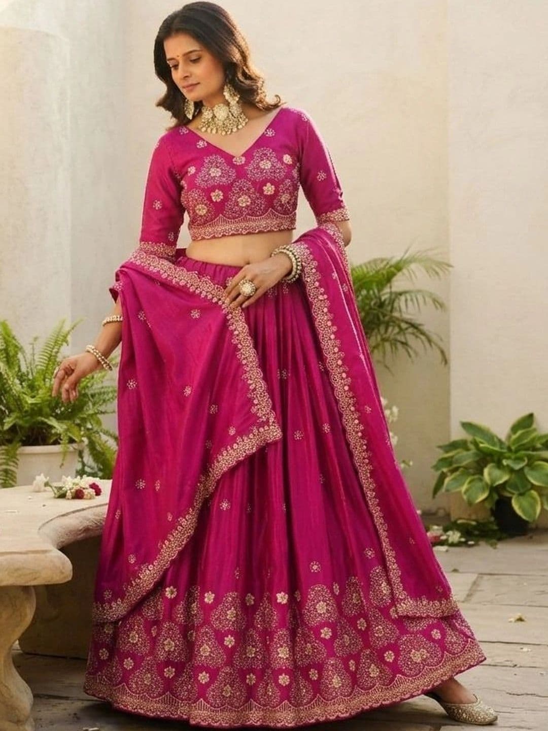 HERE&NOW Embroidered Semi-Stitched Lehenga & Blouse With Dupatta - view 1