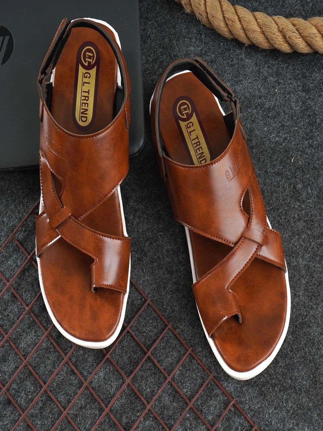 G L Trend Men Tan Solid Casual Comfort Sandals with Cross-Strap Design - view 1