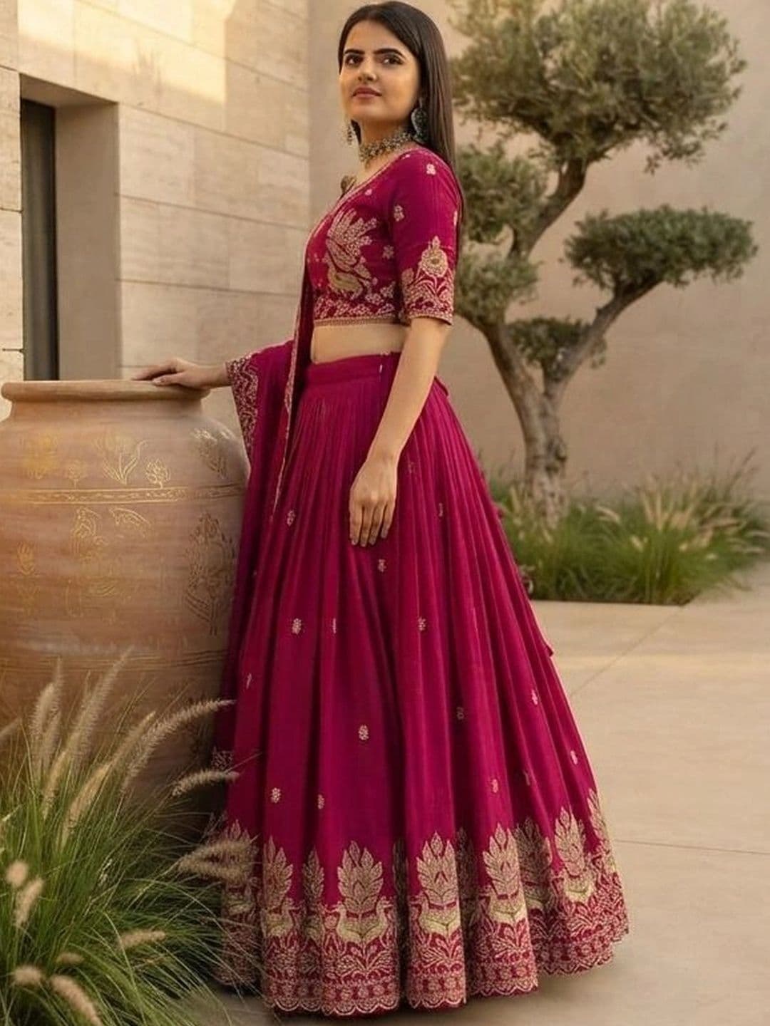 all about you Embroidered Semi-Stitched Lehenga & Blouse With Dupatta thumbnail 3