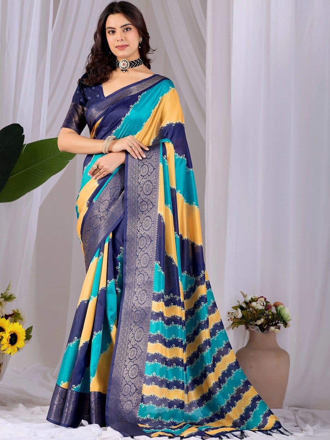 Moda Rapido Striped Zari Silk Blend Designer Saree - view 1