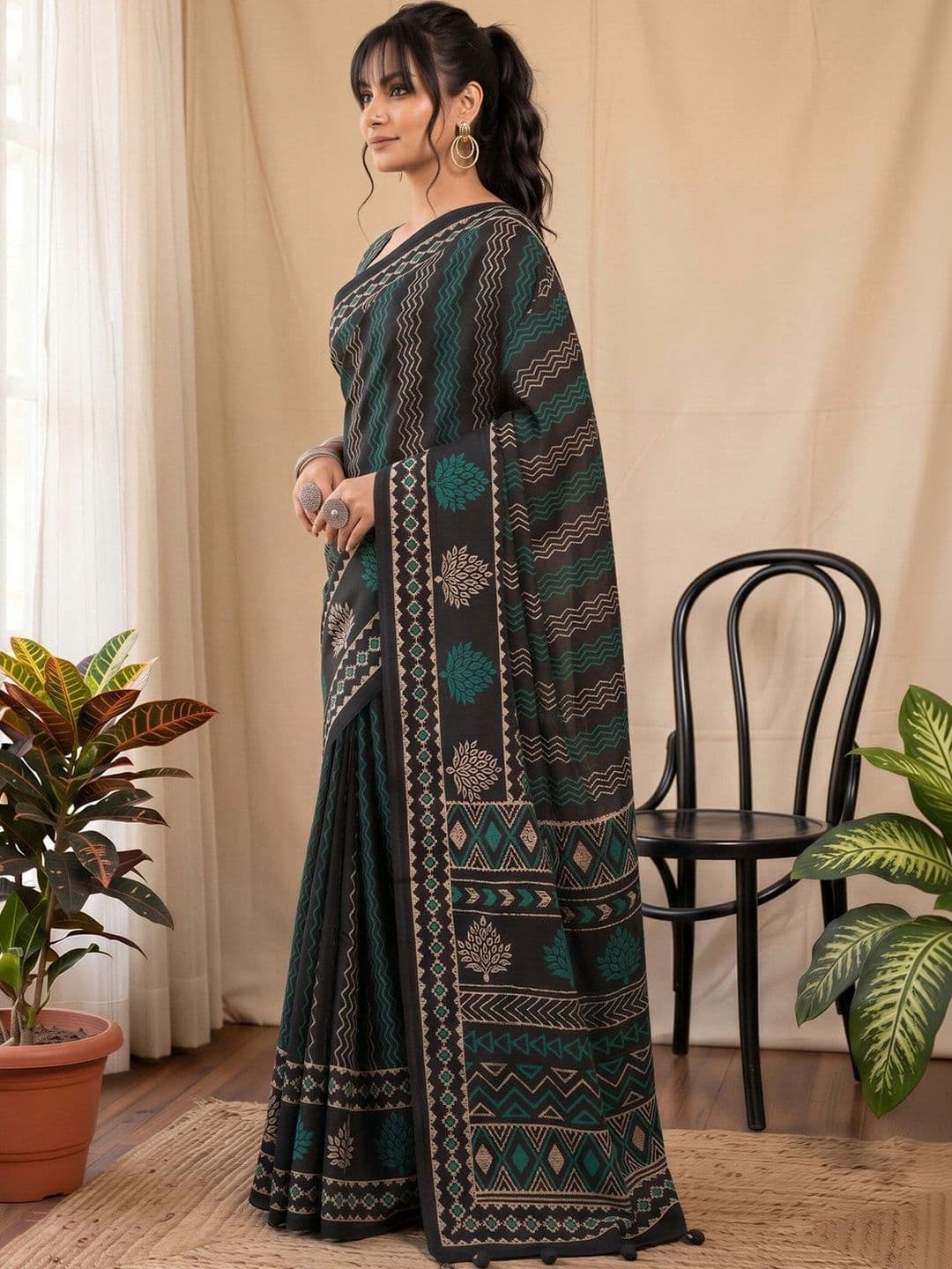 Anouk Batik Silk Blend Designer Block Print Saree thumbnail 5
