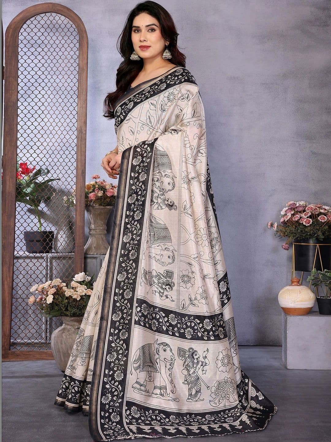 KALINI Kalamkari Linen Blend Saree thumbnail 3