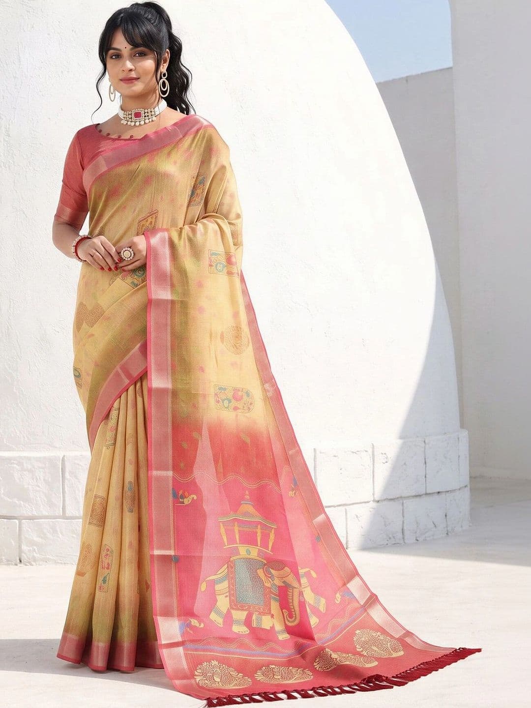 Anouk Floral Silk Cotton Designer Saree thumbnail 2
