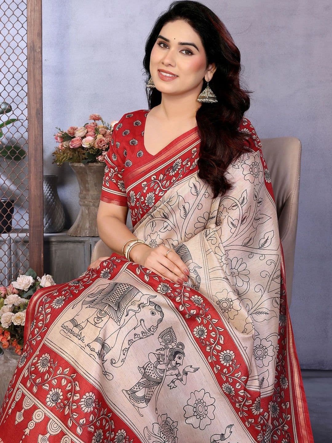 ANIRAV Ethnic Motifs Linen Blend Saree thumbnail 5