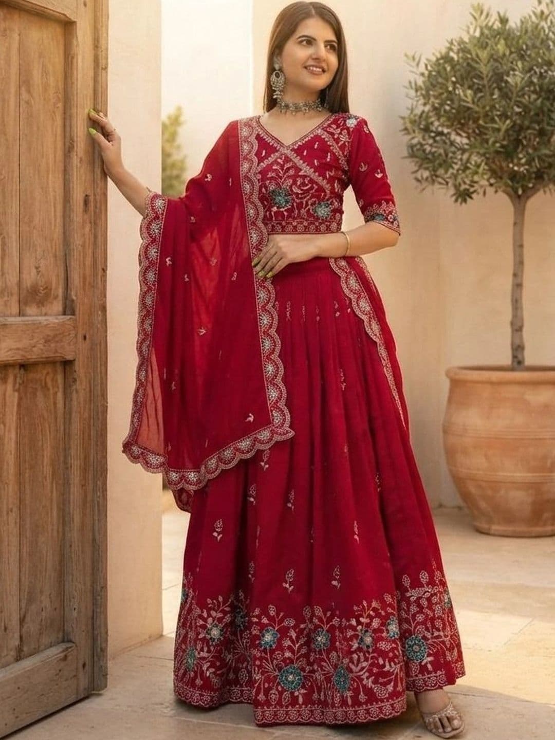all about you Embroidered Semi-Stitched Lehenga & Blouse With Dupatta thumbnail 4