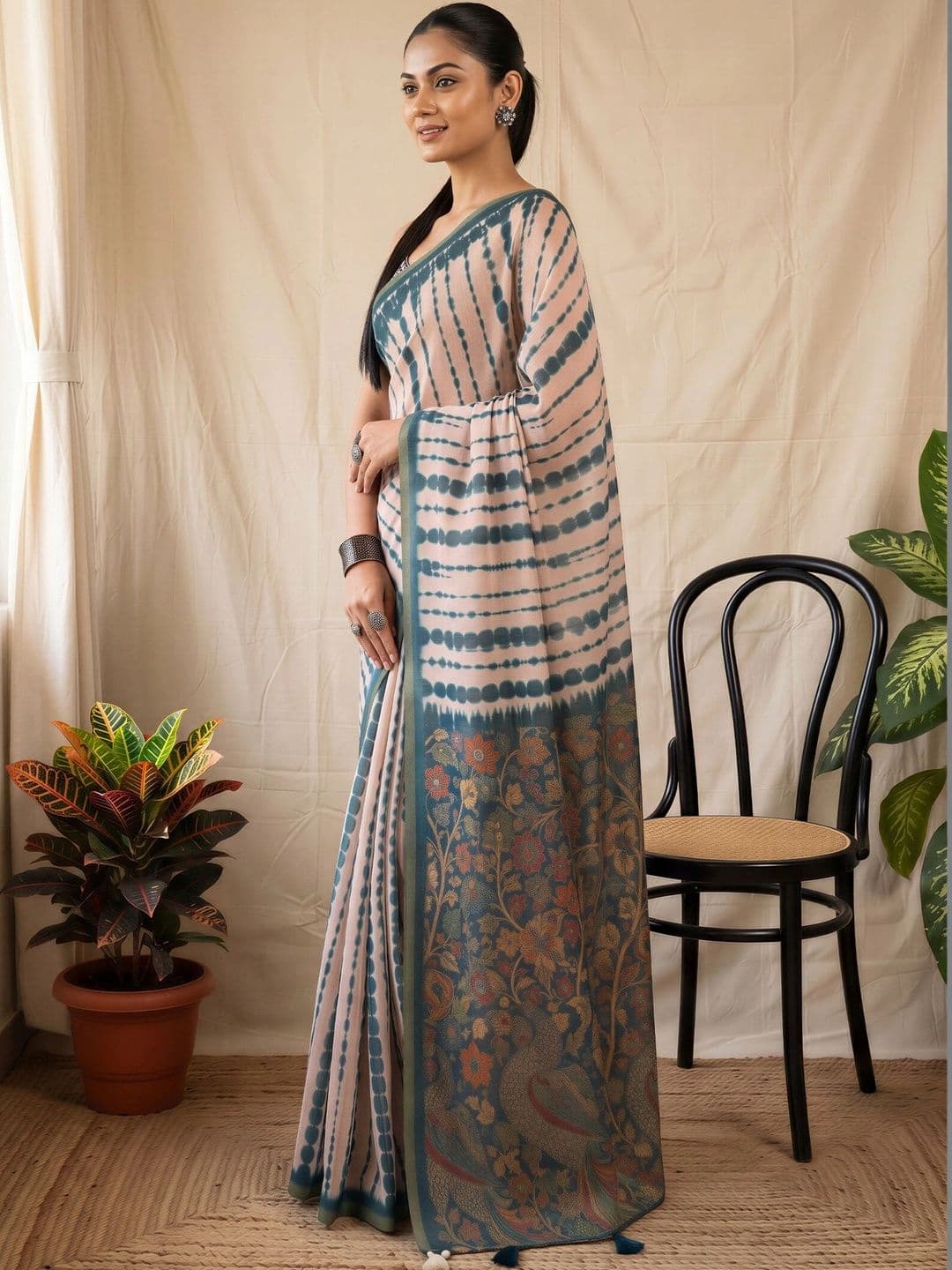 Sangria Tie and Dye Designer Block Print Saree thumbnail 6