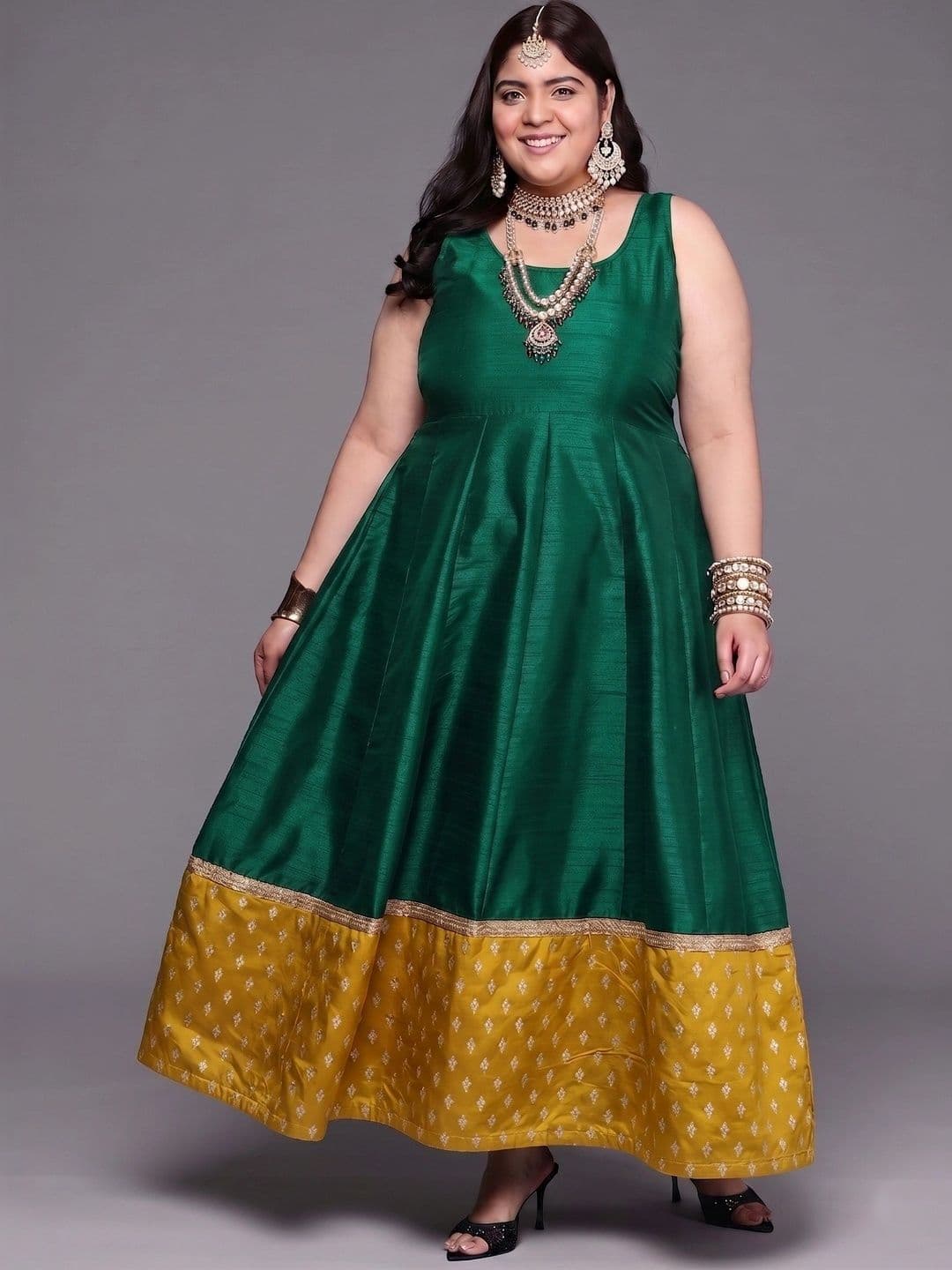 A PLUS BY AHALYAA Printed Round Neck Fit & Flared Ethnic Dresses - view 1